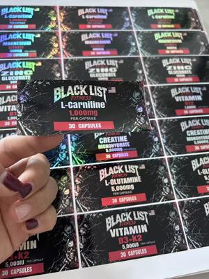 L-GLUTANİK 5000mg 30 kapsül plastik şişe etiketleri