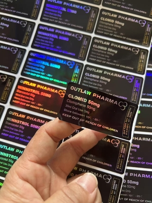 Clomid 50mg Özel Plastik Şişe Etiketleri Siyah Arkaplanlı Etiketler Lazer Kelimeler Baskı