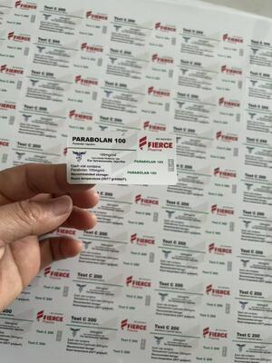 Parabolan 100 mg 10 ml cam şişeler için güçlü yapışkan etiketler