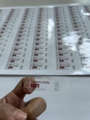 Retat rutide 10mg Açık etiketler şeffaf PVC peptid şişe etiketleri